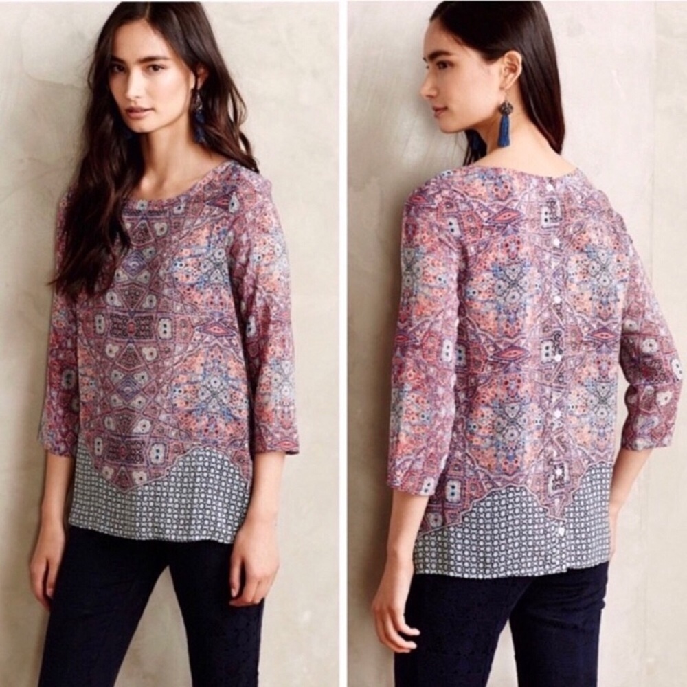 Maeve Anthropologie Sidney Silk Kaleidoscope Top